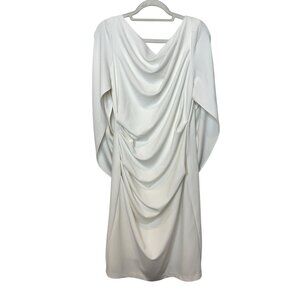 BA Nites White Draped Cowl Back Dress 14 Knee Length Sleeveless Cocktail